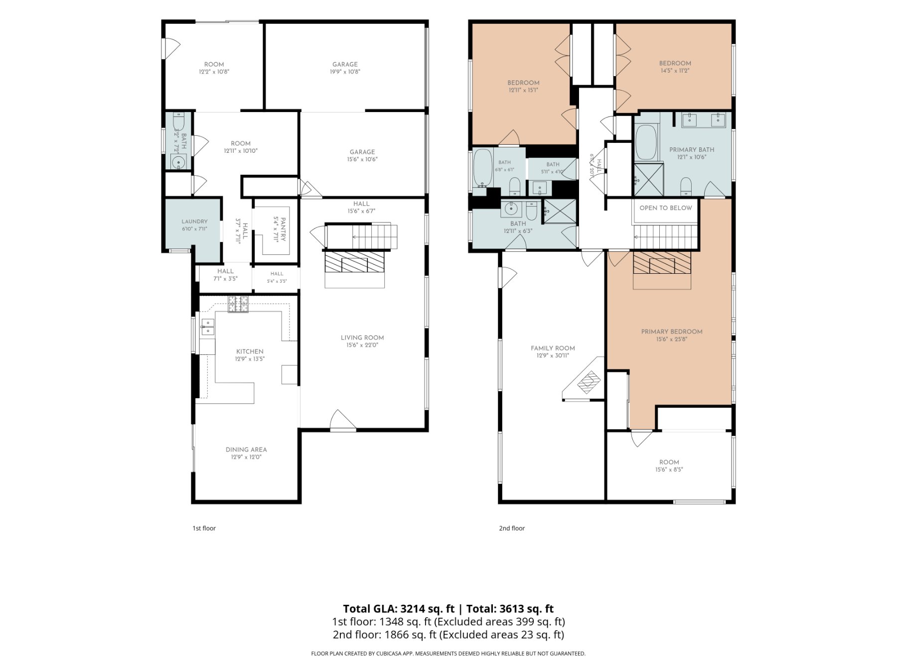 Two-storey 2D floor plan with room dimensions and total square footage